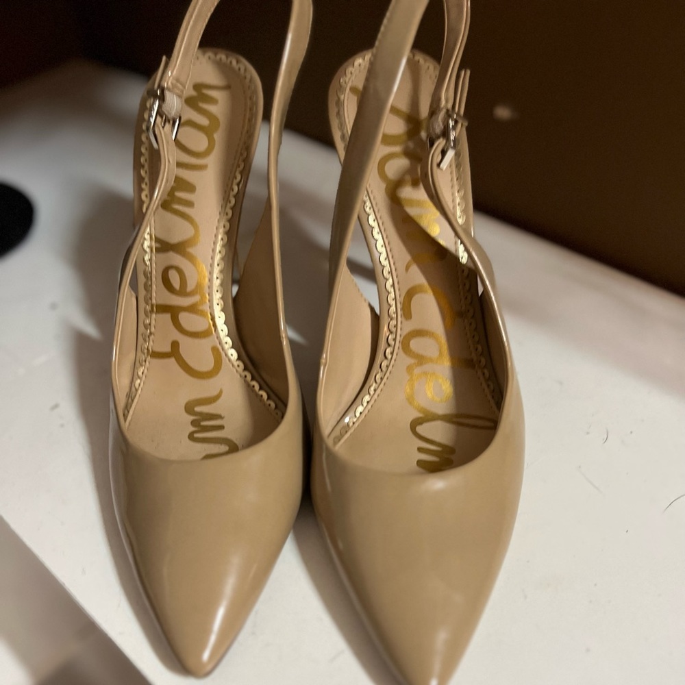 Sam Edelman nude 3.5” patent sling backs